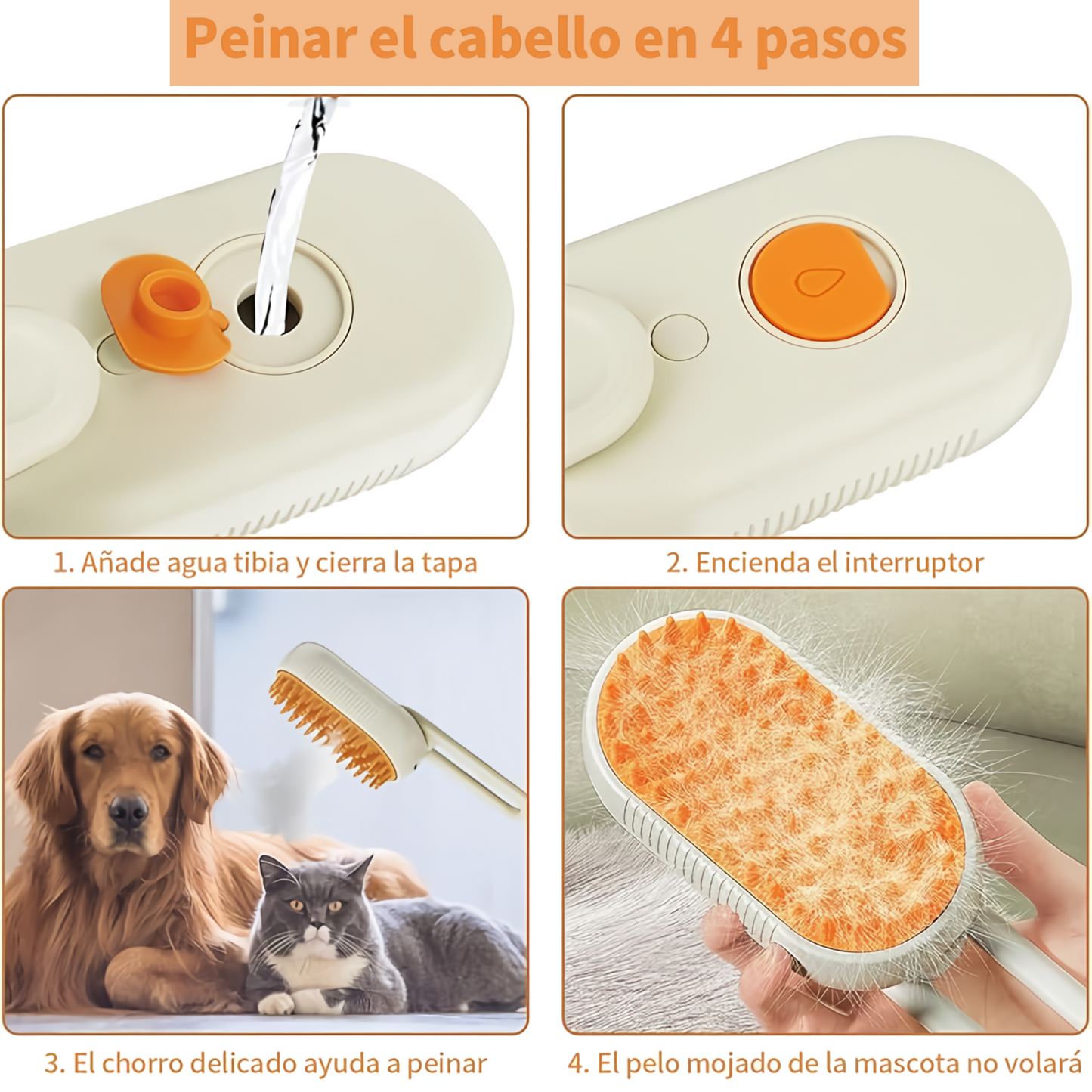 Cepillo Para Mascotas A Vapor 3 en 1 Recargable
